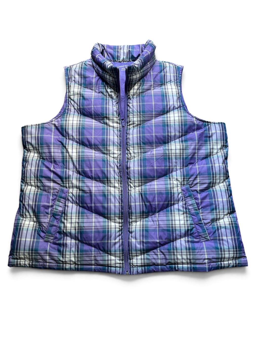 Lands' End Purple Plaid Quilted Puffer 80% down Vest